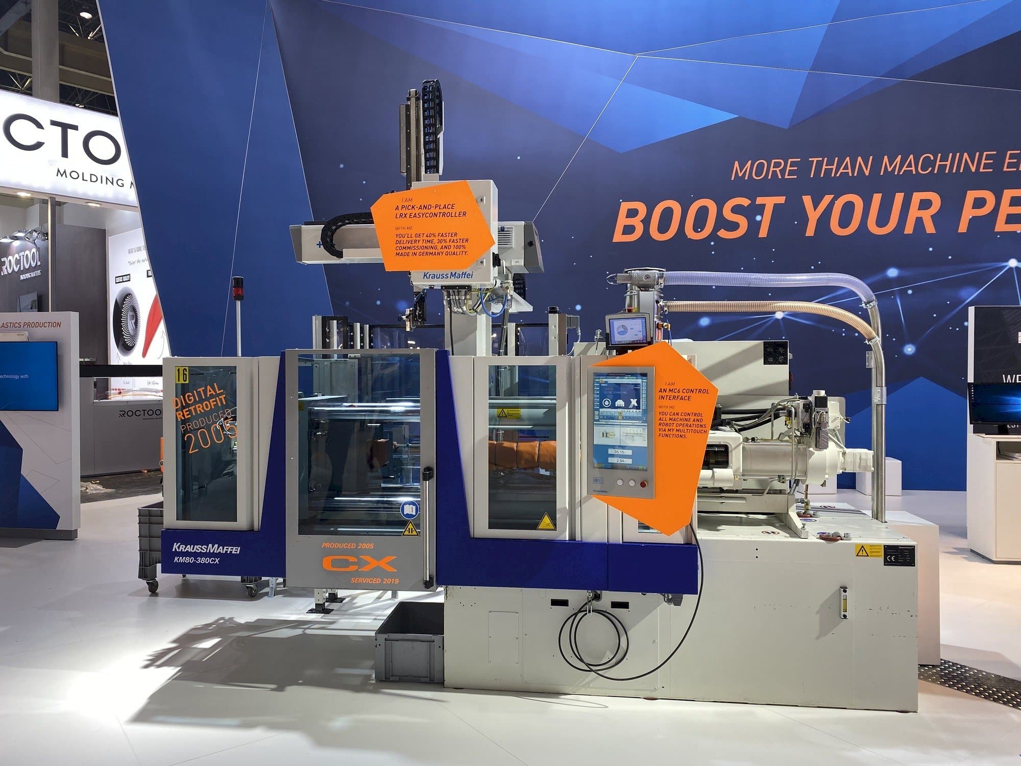 Krauss Maffei 80-380 CX + LRX easyControl 100-maskinen framifrån